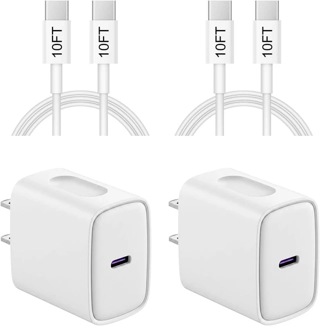 Main image of iPhone 18 17 16 15 Charger Fast Charging 10FT - 20W USB C Charger Block