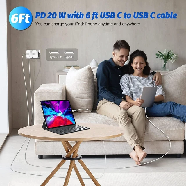 Alt view image 7 of 7 - Fast iPad Charger iPad Charger Fast Charging 2Pack Wall Chargers Plug Adapter Type C USB C to C Cable Cord 6ft for iPad Pro 12.9 iPad Pro 11/13inch(M4) iPad Air 5th/4th iPad mini 6/7 iPad 10/11th(A16)
