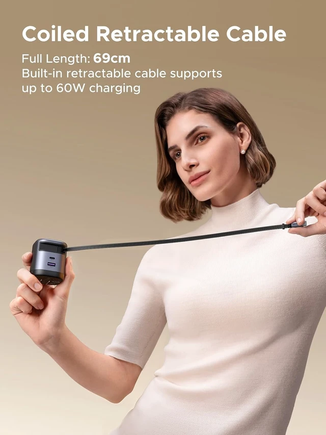 Alt view image 3 of 7 - Nexode 65W Retractable Charger Block 3 in 1 Fast Charging Adapter