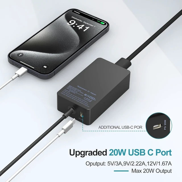 Alt view image 4 of 7 - 65W Surface Laptop Charger for Microsoft Surface Pro 11/10/9/8/7/7+/6/5/4/3/X Surface Laptop 7/6/5/4/3/2 Surface Go 4/3/2 Surface Book 3/2/1 Surface Pro Charger 9ft