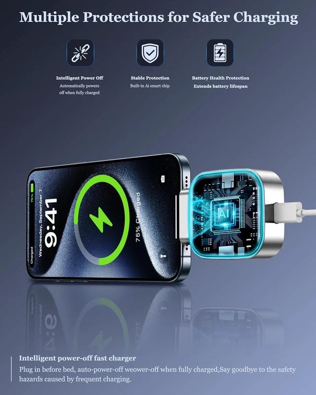 Alt view image 5 of 7 - Smart Auto Stop Charging Adapter : Supports Up to PD 140W Fast Charger with Physical Cut-Off Auto Power-Off Timer for Phone Tablet & All Type-C Devices Prevents Overcharging Extends Battery Life