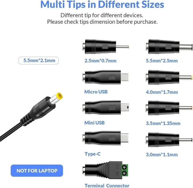 Alt view image 2 of 7 - Nextbook Tablet Charger Adapter 5V 3A 2A 2.5A 1A AC DC Adapter w/ 9 Tips for Amazon Fire USB Hub TV Box LED Pixel Light Camera Speaker GPS Toys Webcam Router Power Supply Cord