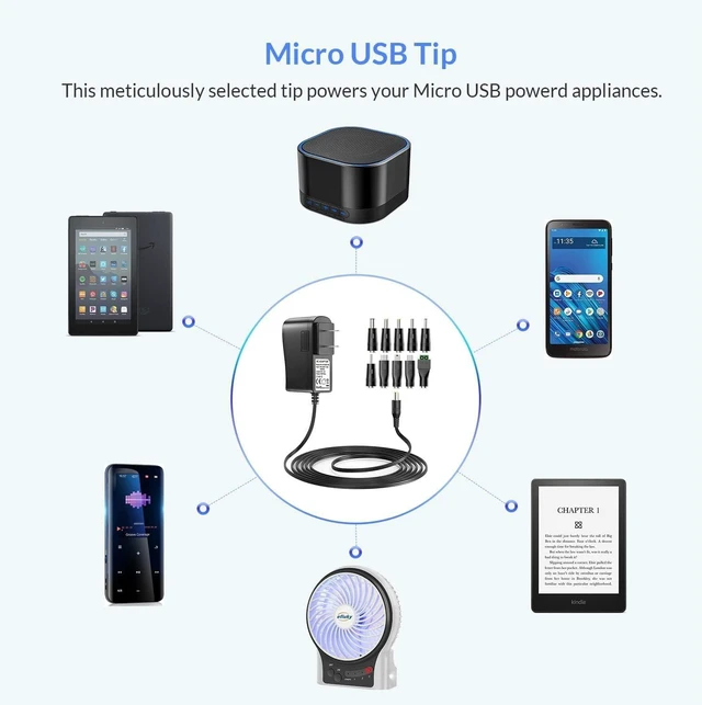 Alt view image 7 of 7 - Nextbook Tablet Charger Adapter 5V 3A 2A 2.5A 1A AC DC Adapter w/ 9 Tips for Amazon Fire USB Hub TV Box LED Pixel Light Camera Speaker GPS Toys Webcam Router Power Supply Cord