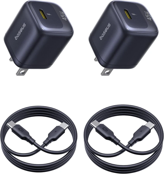 Main image of 45W USB C Charger Block 2 Pack Super Fast Charger with USB-C Cable for iPhone 16/15 Series iPad Galaxy S24 Ultra and More Series