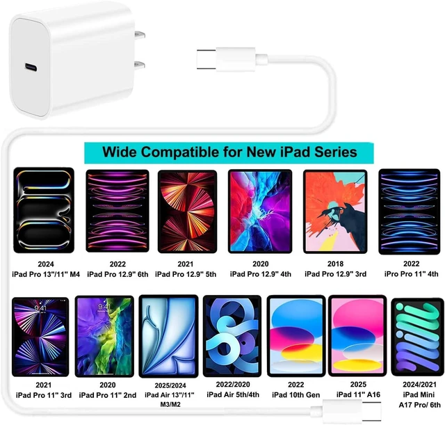 Alt view image 6 of 7 - iPad Pro Charger 20W USB C Fast Charger with 10FT Long Fast Charging Cord for iPad Pro 12.9 5th/4th/3rd 11 inch 3rd/2nd 13 inch M4 iPAD Air 5th/4th Generation/13/11 M3 M2 iPad 10th/11th(A16) Mini A17