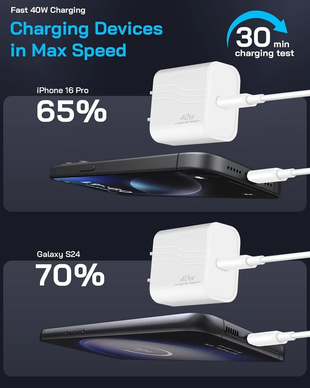 Alt view image 2 of 7 - 40W Type C Charger Fast Charging for iPhone Duo/18 Pro Max/17/16/15 Charger