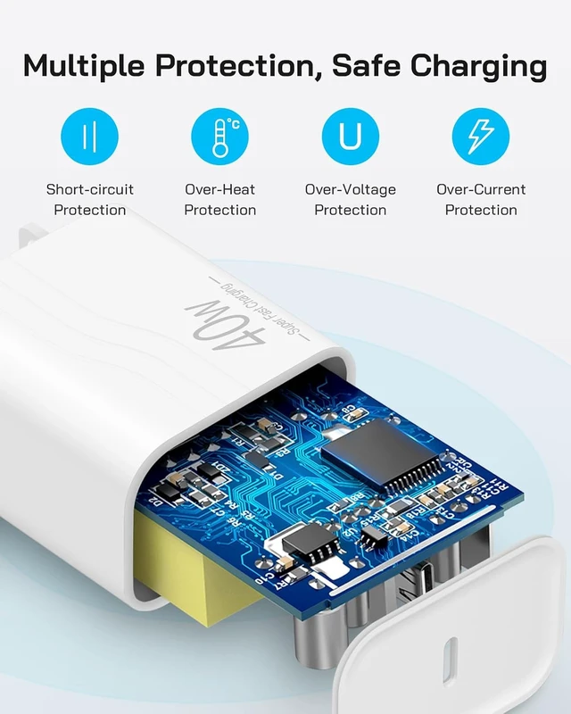 Alt view image 3 of 7 - 40W Type C Charger Fast Charging for iPhone Duo/18 Pro Max/17/16/15 Charger