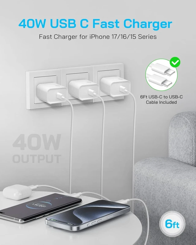 Alt view image 4 of 7 - 40W Type C Charger Fast Charging for iPhone Duo/18 Pro Max/17/16/15 Charger