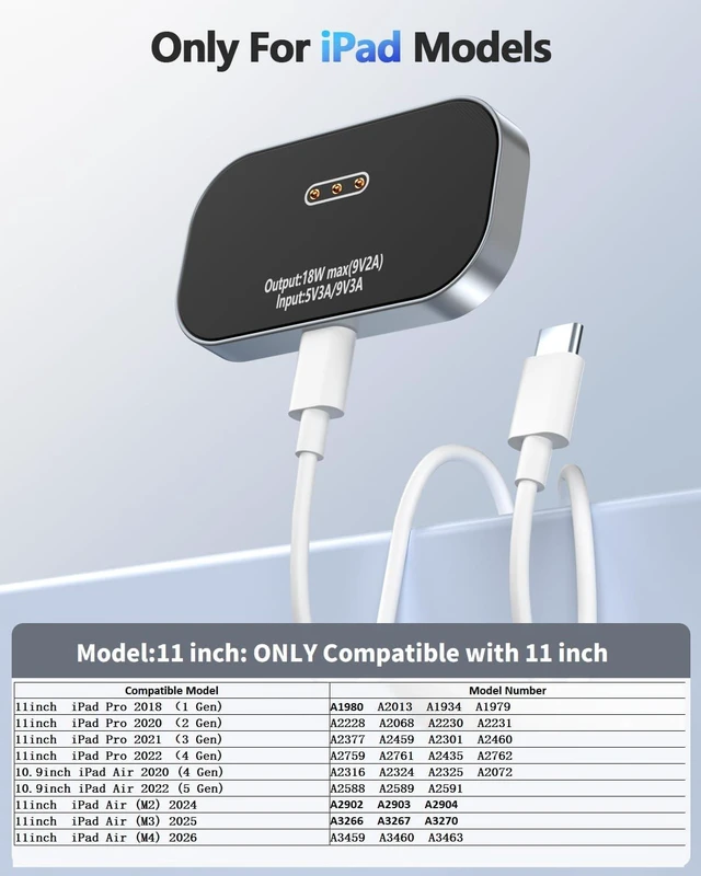 Alt view image 2 of 7 - Magnetic Wireless Charger for iPad Pro 11 (1st/2nd/3rd/4th) & iPad Air 11 (M2/M3) & iPad Air 10.9 27W Fast Charging Smart Connector Wireless Charging Pad with USB-C Cord Cable