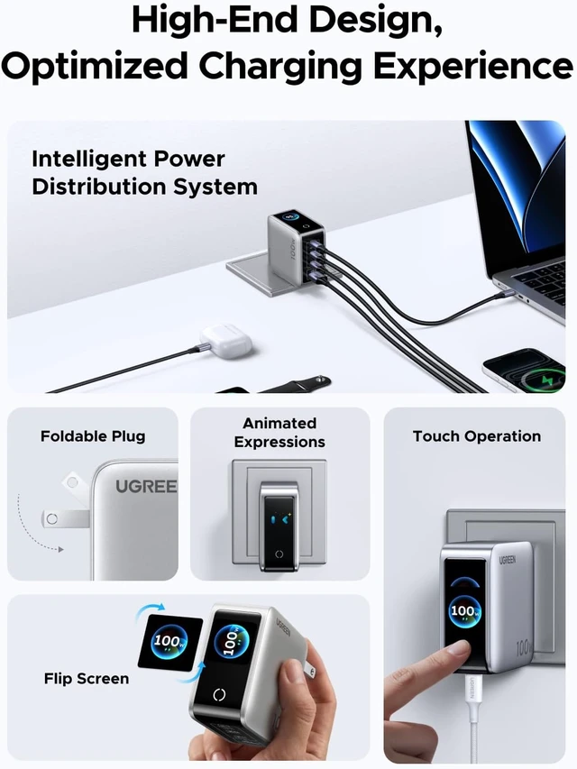 Alt view image 6 of 7 - Nexode Pro 100W GaN USB C Charger 4-Port Smart Display Charger