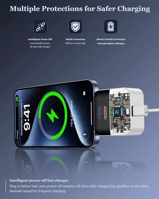 Alt view image 6 of 7 - 140W Smart Auto Stop Charging Adapter : Ai Auto Power Off Charger Protector