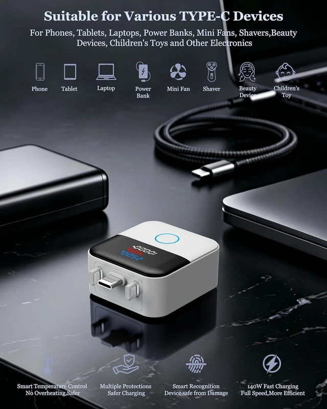Alt view image 5 of 7 - 140W Smart Auto Stop Charging Adapter : Ai Auto Power Off Charger Protector