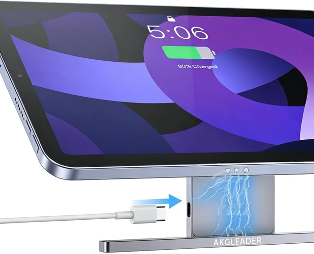 Alt view image 2 of 7 - Magnetic Wireless Charger Stand for ipad Charger 10th Generation(A14) & ipad(A16) Only 18W iPad Fast Charging Smart Connector Alloy Wireless Charging Pad Portable Foldable Tablet Holder for Desk