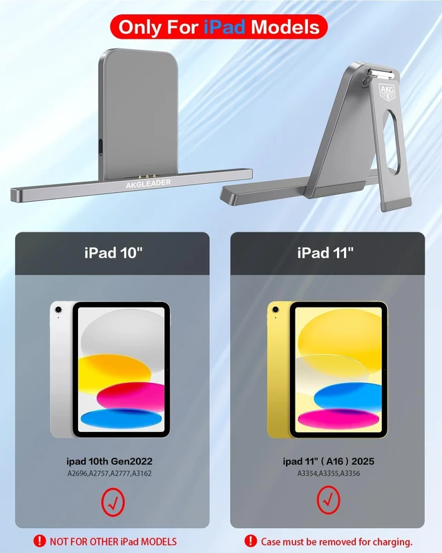 Alt view image 4 of 7 - Magnetic Wireless Charger Stand for ipad Charger 10th Generation(A14) & ipad(A16) Only 18W iPad Fast Charging Smart Connector Alloy Wireless Charging Pad Portable Foldable Tablet Holder for Desk