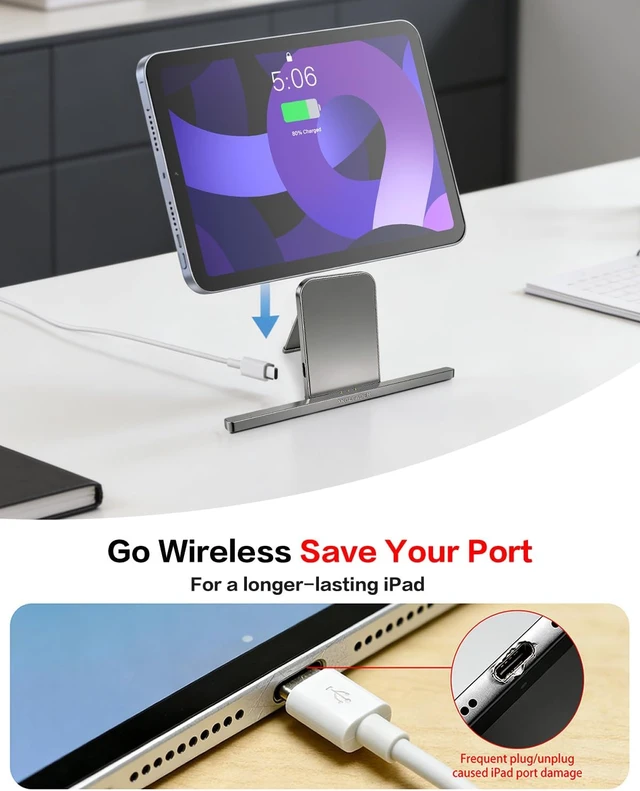 Alt view image 5 of 7 - Magnetic Wireless Charger Stand for ipad Charger 10th Generation(A14) & ipad(A16) Only 18W iPad Fast Charging Smart Connector Alloy Wireless Charging Pad Portable Foldable Tablet Holder for Desk