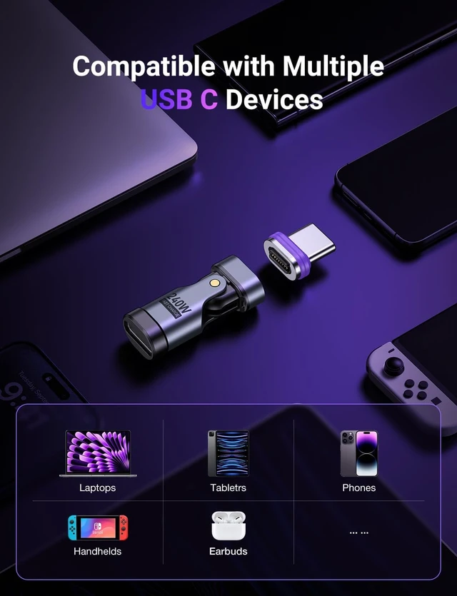 Alt view image 6 of 7 - PD 240W 16PIN USB C Magnetic Adapter Black 2Pack