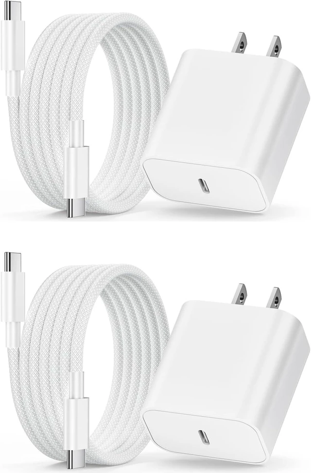 Main image of 2Pack USB C Fast Charger for iPad Pro 13/11/12.9 inch iPad A16/10th Generation iPad Air 13/11 inch/5th/4th/Mini 20W Type C iPad Charger Fast Charging with 6FT Woven USB C to C Charging Cord Cable