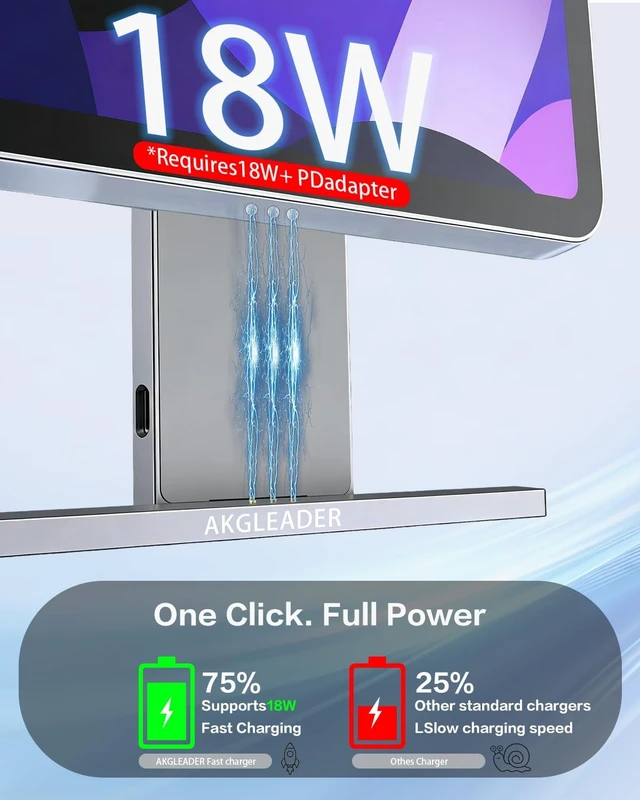 Alt view image 3 of 7 - Magnetic Wireless Charger Stand for ipad Charger 10th Generation(A14) & ipad(A16) Only 18W iPad Fast Charging Smart Connector Alloy Wireless Charging Pad Portable Foldable Tablet Holder for Desk