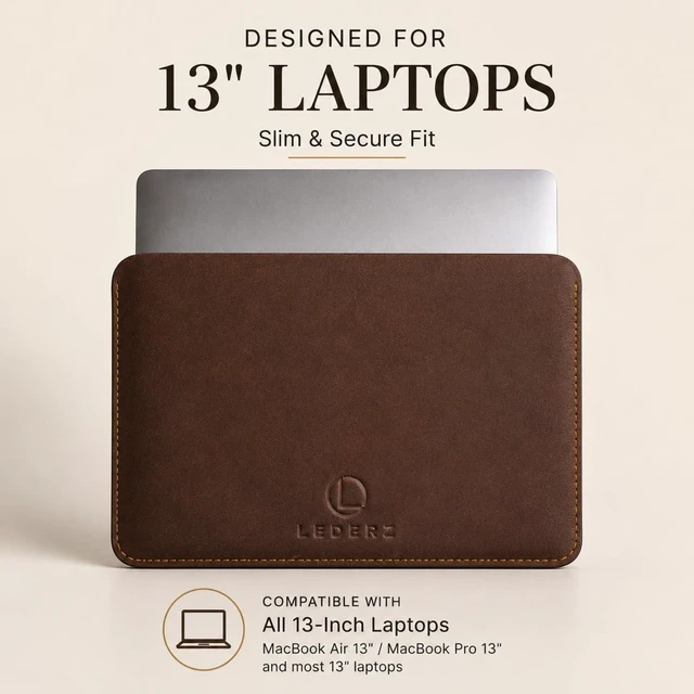 Alt view image 2 of 7 - Leather Laptop Sleeve 13 inch Full Grain Leather Computer Case