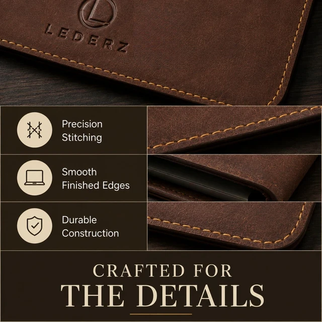 Alt view image 4 of 7 - Leather Laptop Sleeve 13 inch Full Grain Leather Computer Case