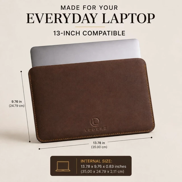 Alt view image 6 of 7 - Leather Laptop Sleeve 13 inch Full Grain Leather Computer Case