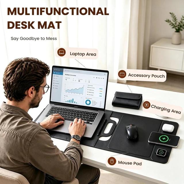 Alt view image 3 of 7 - Wireless Charging Laptop Bag for 16-Inch Laptops Foldable Desk Mat Black