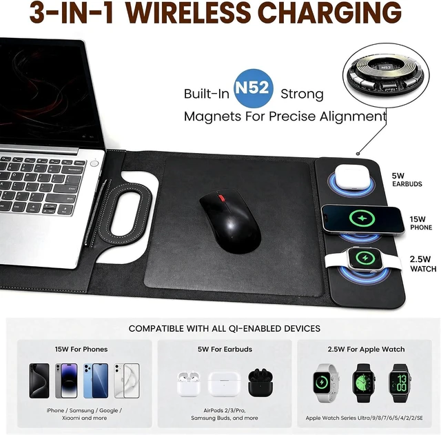 Alt view image 2 of 7 - Wireless Charging Laptop Bag for 16-Inch Laptops Foldable Desk Mat Black