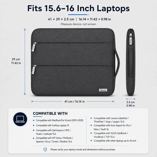 Alt view image 2 of 7 - 15.6-16 Inch Laptop Sleeve MacBook CaseLaptop CaseBlack