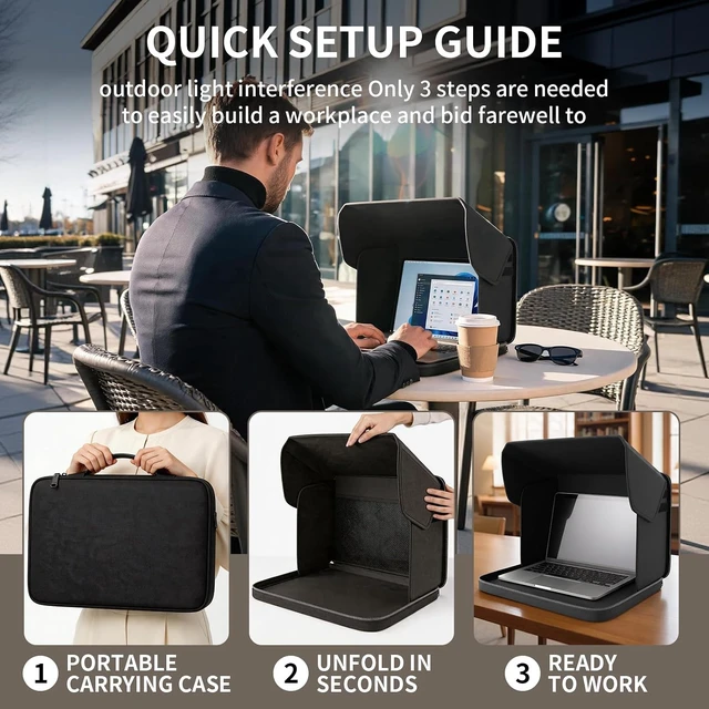 Alt view image 3 of 7 - 2-in-1 Laptop Bag Laptop Sun Shade Polyester Heat Insulated Waterproof Screen Hood Portable Anti-Glare Laptop Protector for Outdoor Work fits 13/14/15/16/17 inch notebooks