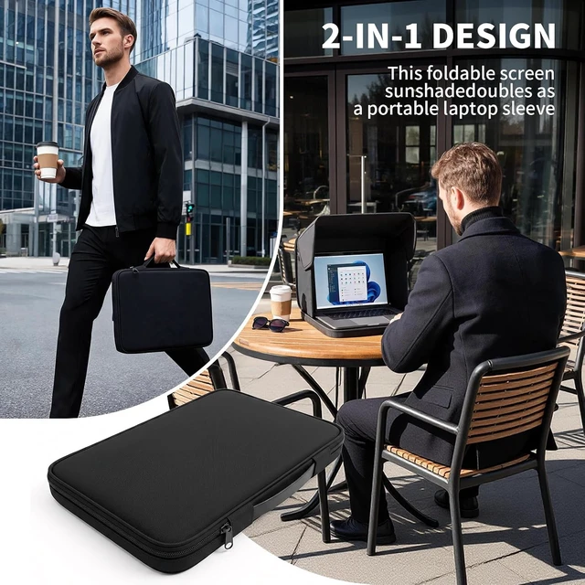 Alt view image 4 of 7 - 2-in-1 Laptop Bag Laptop Sun Shade Polyester Heat Insulated Waterproof Screen Hood Portable Anti-Glare Laptop Protector for Outdoor Work fits 13/14/15/16/17 inch notebooks