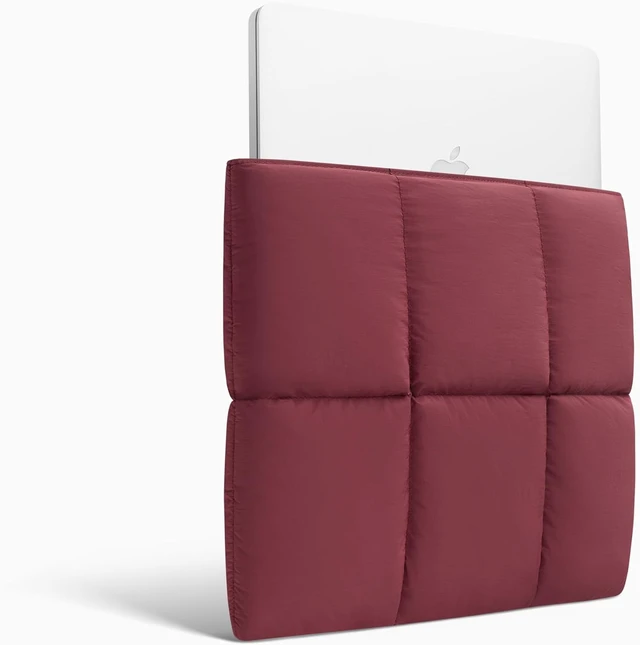 Alt view image 2 of 5 - Puffy Laptop Sleeve 13 Inch 14 Inch Quilted Puffer Laptop Carrying Case for Women Pillow Case Compatible with MacBook Air/Pro M5 M4 M3 M2 Pro/Max 2026 13 MacBook Neo A18 Wine Red