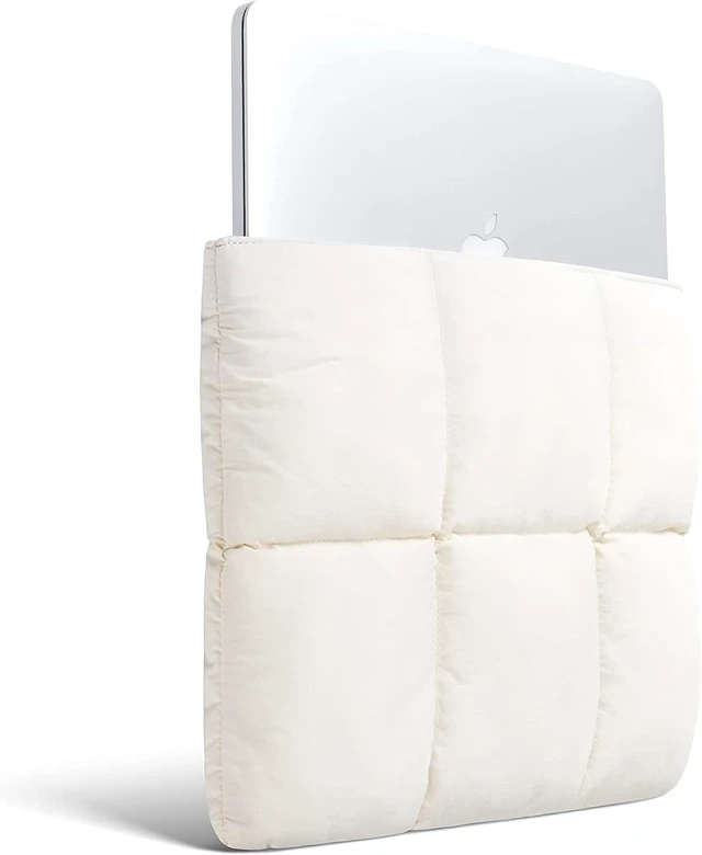 Alt view image 3 of 7 - Puffy Laptop Sleeve 13 Inch 14 Inch Quilted Puffer Laptop Carrying Case for Women Pillow Case Compatible with MacBook Air/Pro M5 M4 M3 M2 Pro/Max 2026 13 MacBook Neo A18 Rice