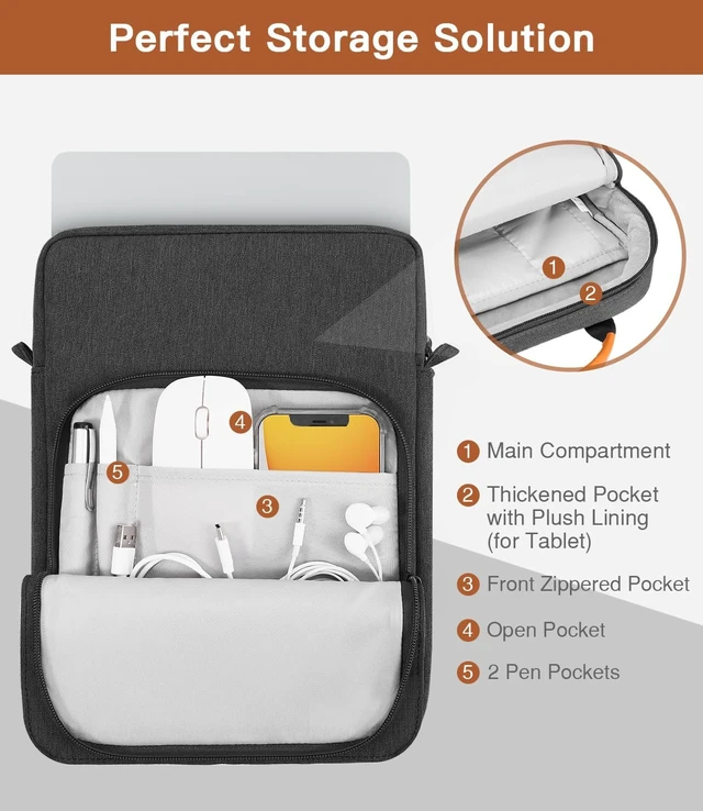 Alt view image 5 of 7 - 13.3-14 Inch Laptop Sleeve Carrying Bag with Shoulder Strap & Handle