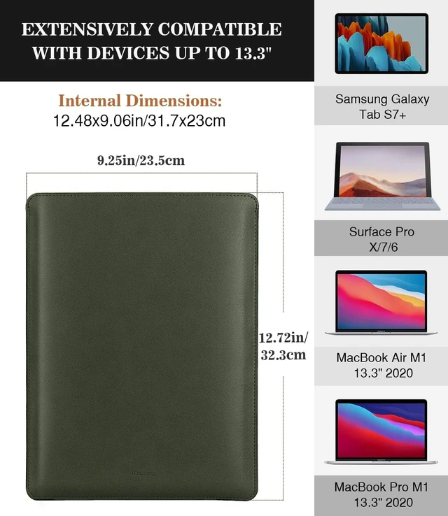 Alt view image 2 of 7 - 13.3 Inch Laptop Sleeve Bag PU Leather Slim Protective Carrying Case