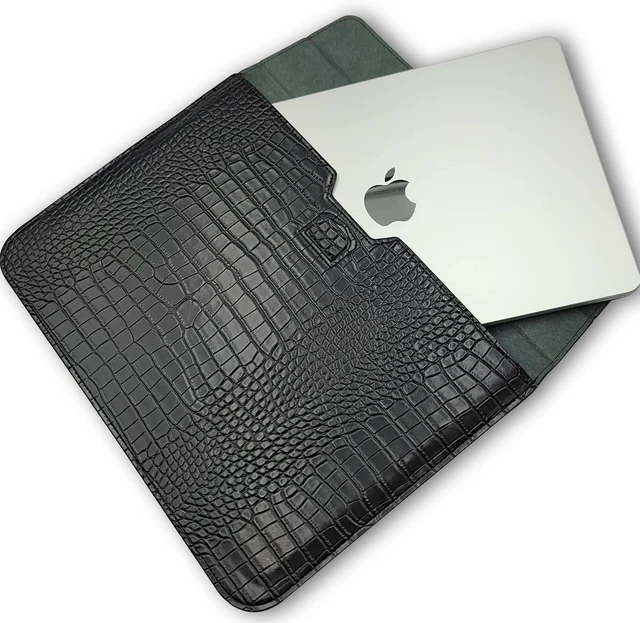 Alt view image 6 of 7 - Black Crocodile Leather Sleeve for 13-13.6 Laptops Stand Function