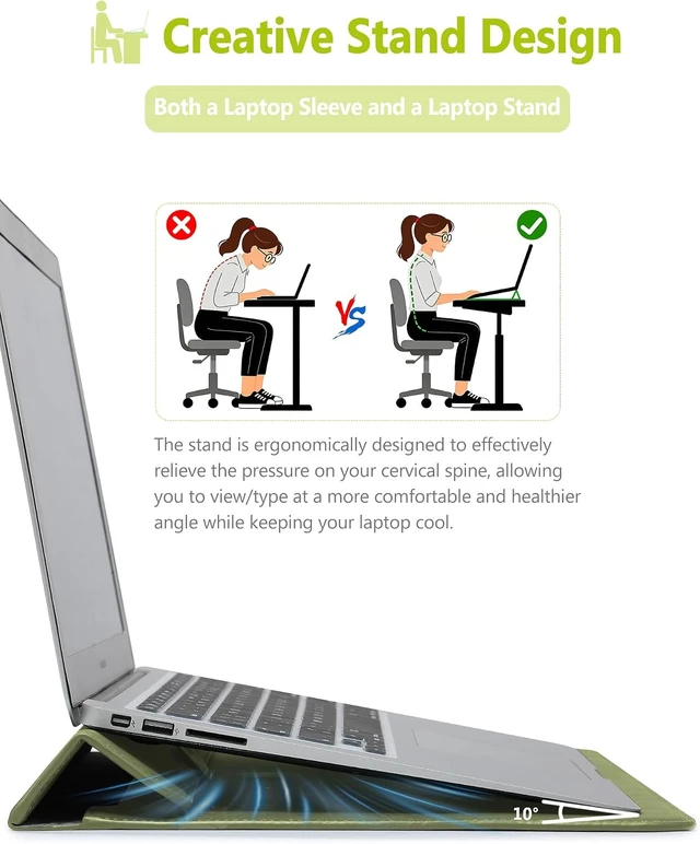 Alt view image 2 of 7 - 15 Inch Laptop Sleeve Case Bag with Stand Feature Olive Green