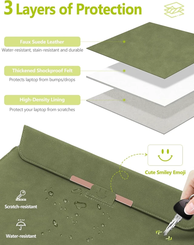 Alt view image 3 of 7 - 15 Inch Laptop Sleeve Case Bag with Stand Feature Olive Green