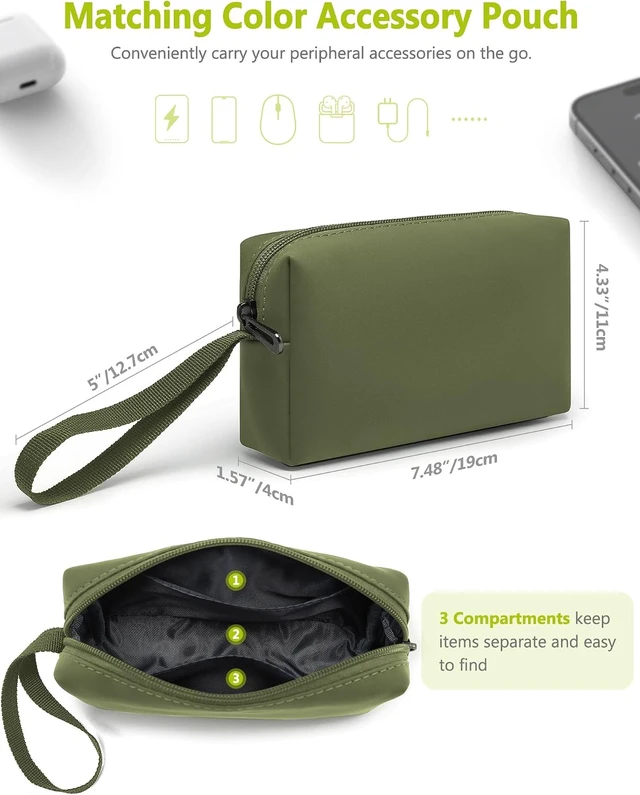 Alt view image 5 of 7 - 15 Inch Laptop Sleeve Case Bag with Stand Feature Olive Green