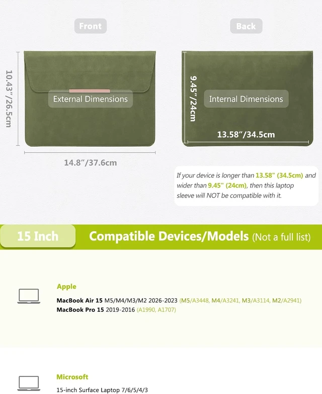 Alt view image 6 of 7 - 15 Inch Laptop Sleeve Case Bag with Stand Feature Olive Green