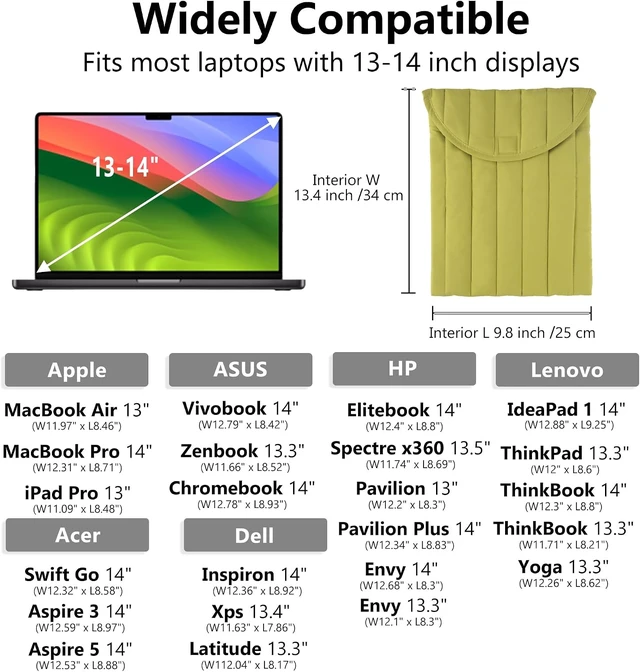 Alt view image 5 of 7 - Puffy Laptop Sleeve 13-14 Inch Streak-Green Protective Carrying Case for Men and Women Cute Case Bag Compatible with 13 and 14 Inch Laptops for MacBook Air M2 / Xps in Cover