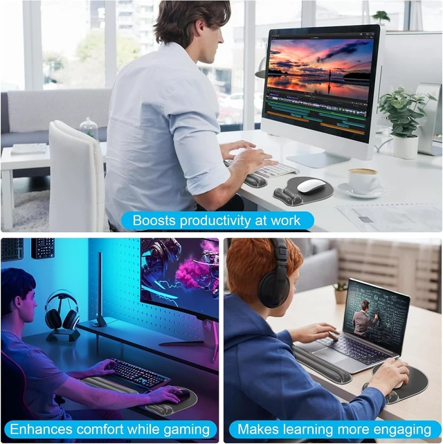 Alt view image 7 of 7 - Gel Wrist Rest Mouse Pad Set Ergonomic Support for Office Gaming
