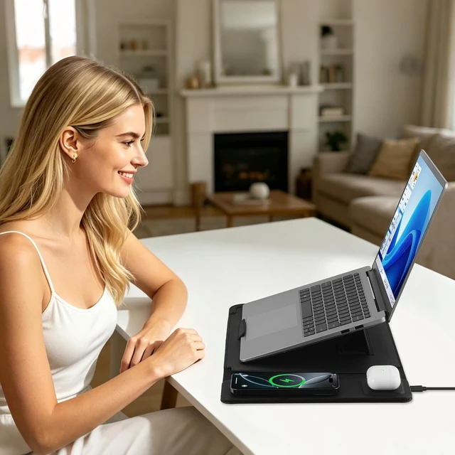 Alt view image 6 of 7 - Laptop Sleeve Bag with Stand and Wireless Charger for MacBook Air 13.6 inch/Pro 14 MacBook Pro/Air/Neo 13 Bag for 14 inch Laptops with Wireless Charging 3 in 1