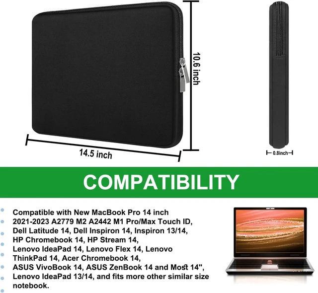Alt view image 5 of 7 - 14 inch Laptop Case Bag Protective Briefcase Carrying Computer Cover Traveling Portable Laptop Sleeve Compatible with 13 14 MacBook Air/Pro Black
