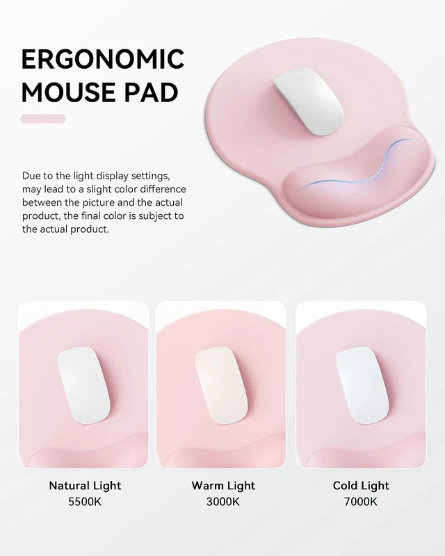 Alt view image 3 of 7 - Mouse Pad with Wrist Rest for Desktop Large Ergonomic Mouse Mat(Light Pink)