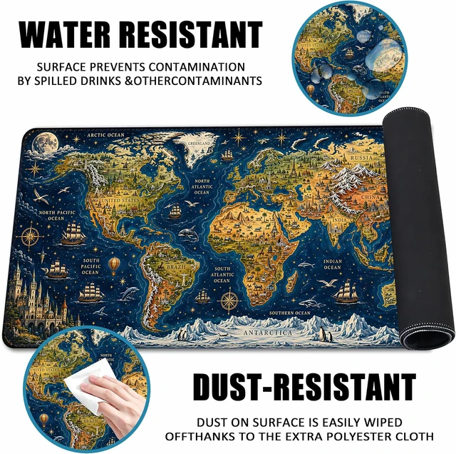 Alt view image 3 of 7 - Large Gaming Mouse Pad Extended Desk Mat 35.4 x 15.7 Vintage World Map