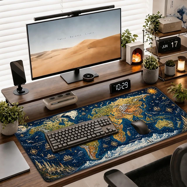Alt view image 7 of 7 - Large Gaming Mouse Pad Extended Desk Mat 35.4 x 15.7 Vintage World Map