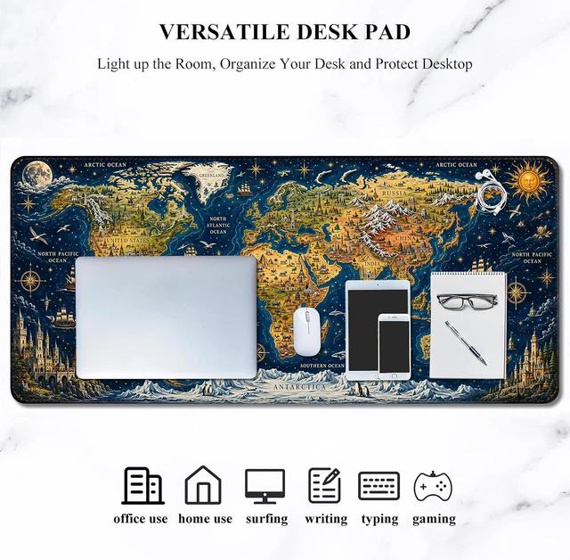 Alt view image 5 of 7 - Large Gaming Mouse Pad Extended Desk Mat 35.4 x 15.7 Vintage World Map