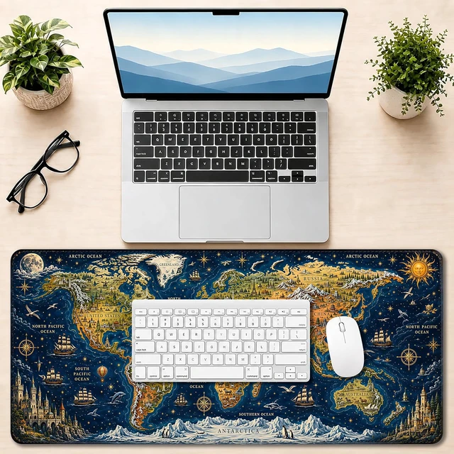 Alt view image 6 of 7 - Large Gaming Mouse Pad Extended Desk Mat 35.4 x 15.7 Vintage World Map