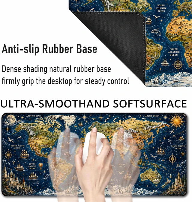 Alt view image 4 of 7 - Large Gaming Mouse Pad Extended Desk Mat 35.4 x 15.7 Vintage World Map