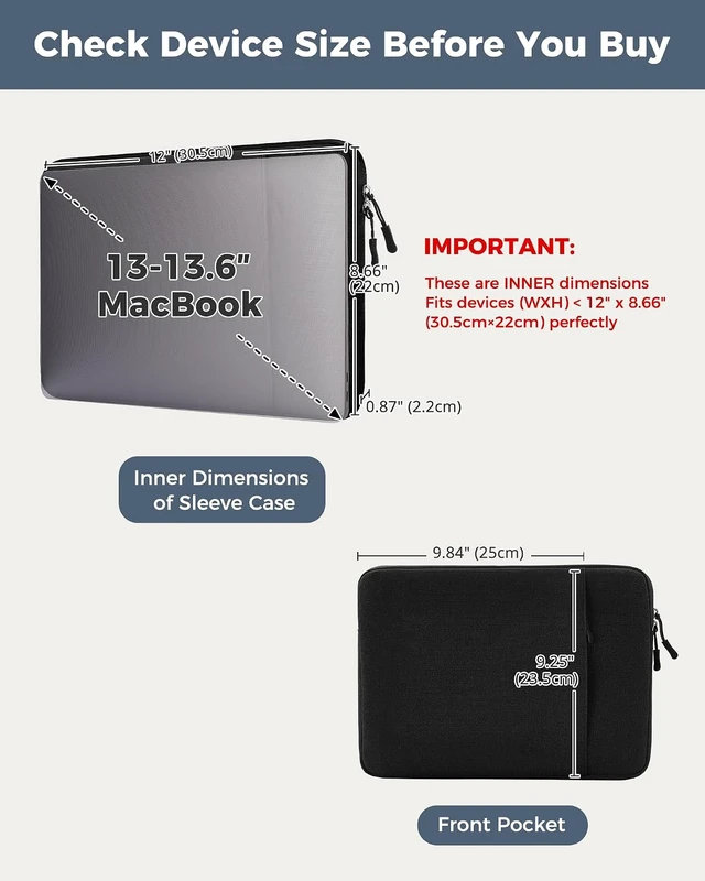 Alt view image 4 of 7 - 13 Inch Laptop Sleeve for MacBook Neo/Air/Pro A18/M5/M4/M3/M2/M1 XPS Googlebook 13.4 Slim Travel Laptop Case with Soft Lining & Front Pocket Also Fit 13 -Black